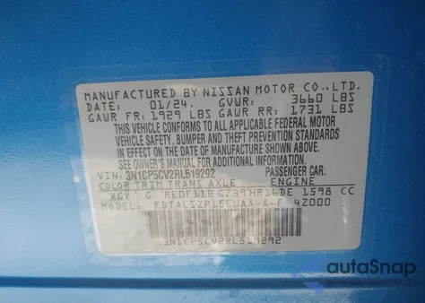 2024 Nissan Kicks Sv Xtronic Cvt из США, поврежденный, VIN 3N1CP5CV2RL519292